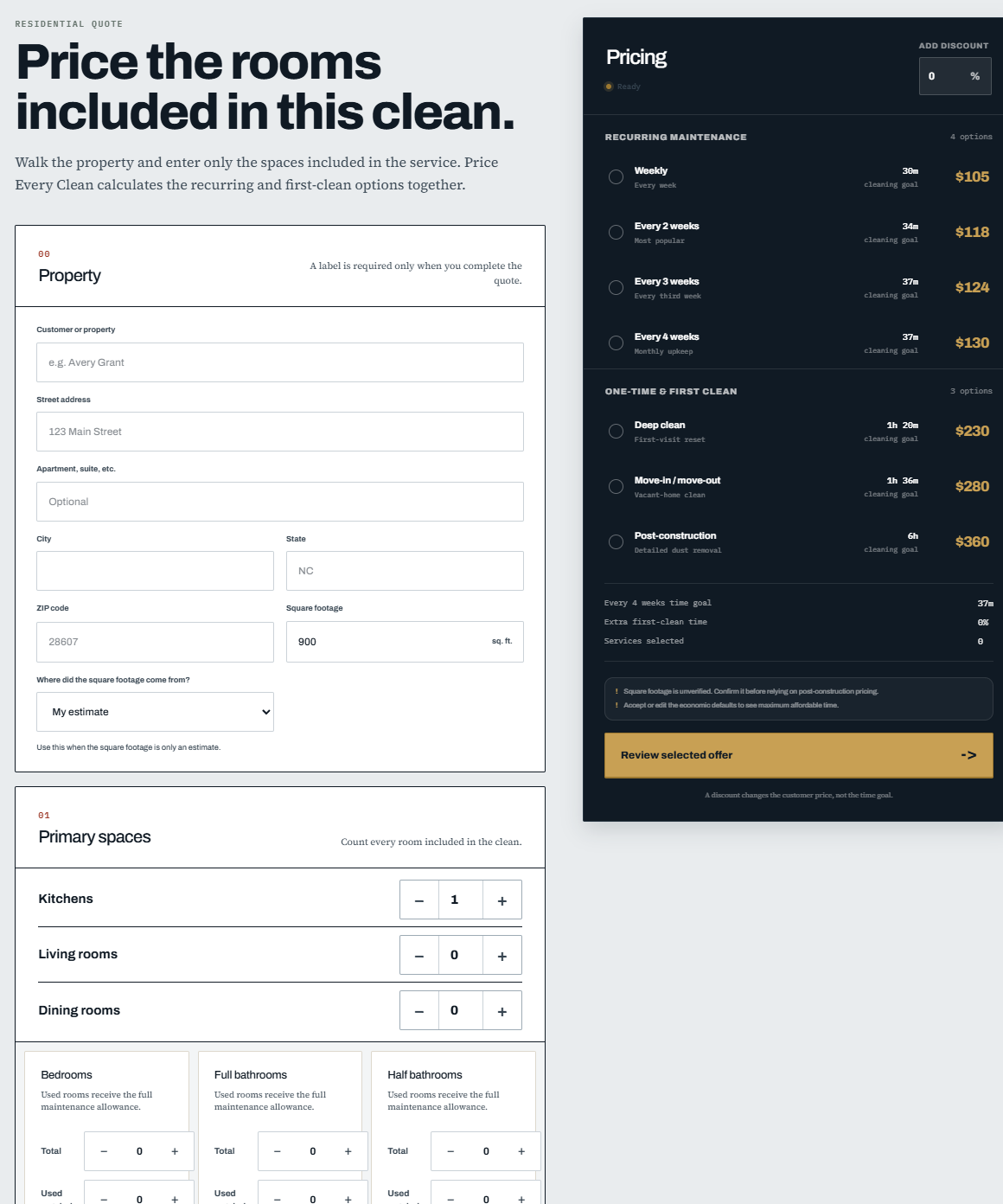 Price Every Clean walkthrough and seven pricing recommendations